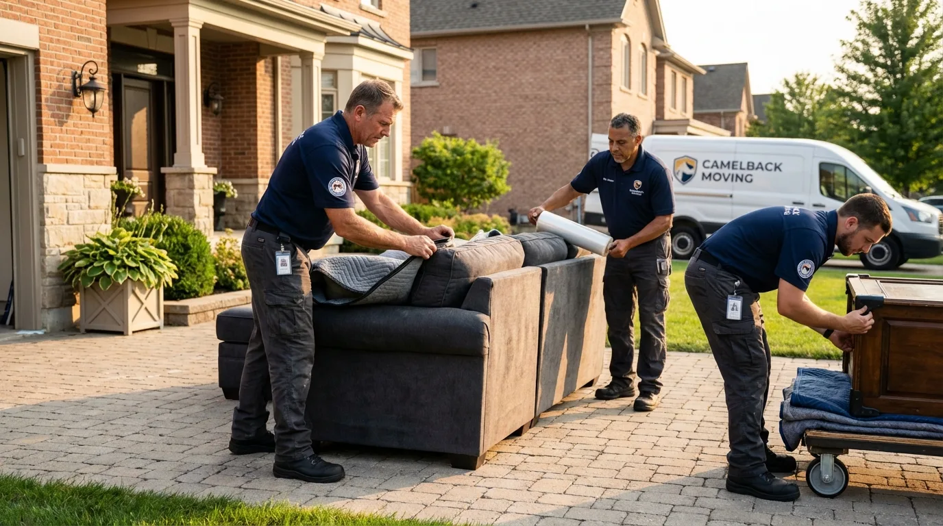 Large estate moving crew wrapping furniture in Far Rockaway, NY